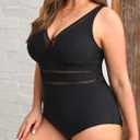 Daci Women Plus Size One Piece Swimsuits Sexy Hollow Out Bathing Suit V Neck Swimwear (Black, S)