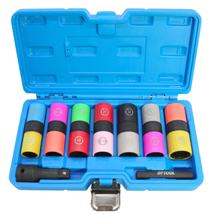 DPTOOL Half Size Lug Nut Socket Set 1/2 Drive Impact Flip Socket Set Metric 6 Point Non-Marring Thin Wall Double Ended Wheel Lug Nut Socket for Removal of Swollen, Dented and Deformed Lug Nuts