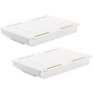 Under Desktop Drawer Storage Box, 2 Pcs 8.7 Inch x 6.1 Inch x 1.37 Inch White Plastic for Home and Office Storage (Large)