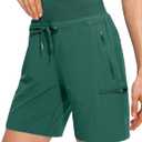 Obla Women's Hiking Cargo Shorts Zipper Pockets Soft High Waisted Quick Dry 7 Inch Long Shorts for Women Golf Athletic Summer (3X-Large, Green)