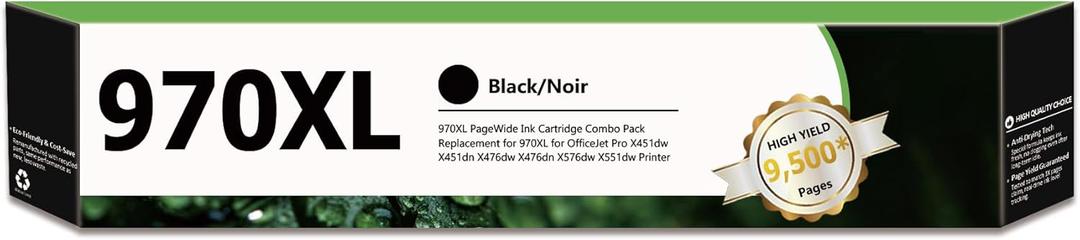 970XL High Yield Ink Cartridge (1-Pack, Black) Compatible 970XL 970 CN625AM Ink Cartridges Replacement for HP OfficeJet Pro X451dw X451dn X476dw X476dn X576dw X551dw Printers