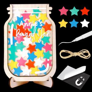 9" DIY Name 40 Tokens Star Magnetic Reward Jar Gifts for Classroom Teacher Kids Potty Training Chore Chart Toddler Boy Girl Good Behavior Management Tools Back to School RWJ-03-STAR-M