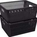 Simplify 2Pk Large Slide 2 Stack It Tote Basket | Storage & Organization | Open Bins with Stackable Capability | Bathroom | Crafts | Pantry | Playroom | Office | Black