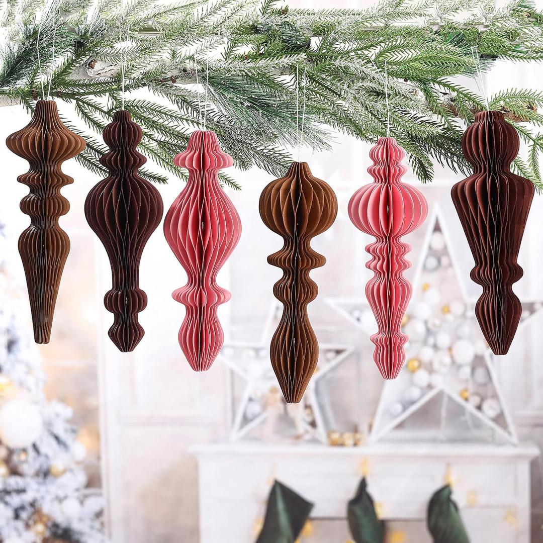 6 Pcs 10" Large Hanging Honeycomb Finial Ornaments 3D Paper Christmas Tree Ornaments Decorative Lantern Honeycomb Decorations for Holiday Winter Xmas Party Wonderland(Colorful)