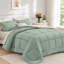 FUANNA Full Size Comforter Sets 7 Pieces, Reversible Bed in a Bag with All Season Soft Comforter, Bedding Sets Includes Comforter, Flat Sheet, Fitted Sheet, Pillowcases & Shams, Sage Green & Beige