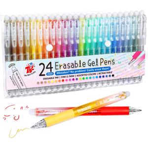 TBC The Best Crafts Erasable Pens, 24 Colors Retractable Erasable Gel Pens, Make Mistakes Disappear Pens Erasable, Fine Point 0.7 mm Colored Pens, Gel Ink Pens For School Supplies & Office Writing.