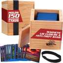 Monster Wooden Double Deck Box w Magnetic Lid & Security Band - Premium Holds 150 Sleeved Cards - Compatible with Yugioh, Commander Magic the Gathering MTG, Sports & Trading Card TCG Games, Gift (Red Oak)