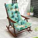 Rocking Chair Cushion, Set of 2 Waterproof Oxford Thick Cotton Seat Cushions with Ties, Non-Slip Bottom Indoor Outdoor Patio Rocking Chair Pads, Green Flower (Cushion ONLY)