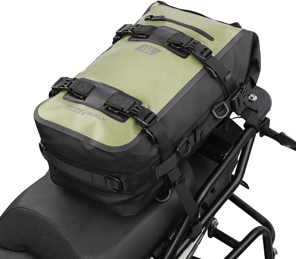 Rhinowalk Motorcycle Tail Bag Motorbike Side Bag 15L Full Waterproof Motor Saddle Pannier Bag Rear Rack Trunk Professional Motor Accessories-Green