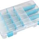 ArtBin 6944AG Medium Anti-Tarnish Box with 15 Removable Dividers, Jewelry & Craft Organizer, 1 Plastic Storage Case with Anti-Tarnish Technology, Clear with Aqua Accents 10.875 x 7.0 x 1.75