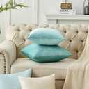 Krifey Throw Pillow Covers Velvet Decorative Square Pillowcase Soft Cushion Case for Couch Bedroom 16x16 Inch Aqua Green, Pack of 2