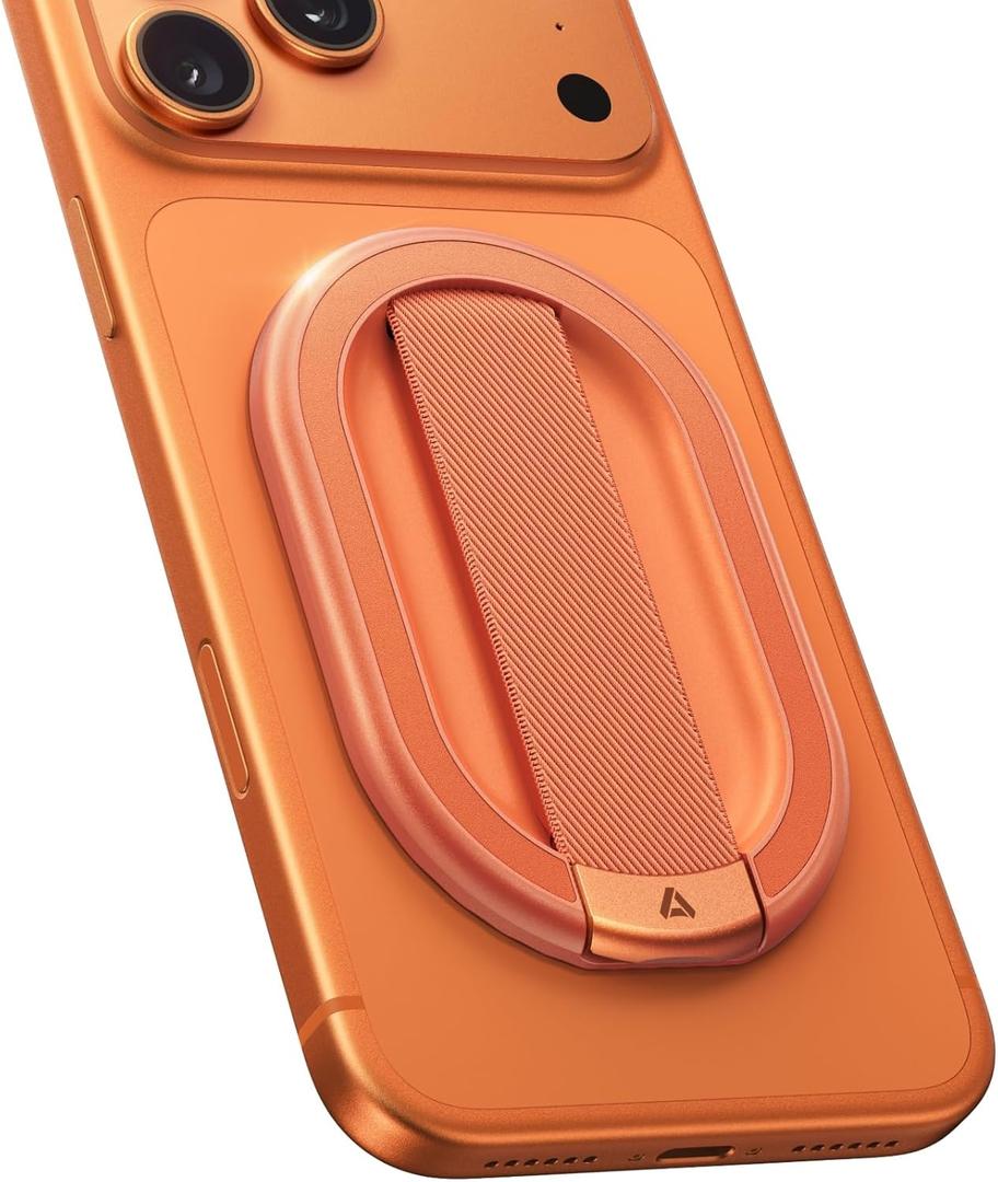 andobil [2026 All-New] Magnetic Phone Grip for Magsafe with Finger Strap [Comfortable & Durable] Magnetic Phone Ring Holder for MagSafe Accessories & iPhone 17 Air 16 Pro Max Plus 15 14 13 12, Orange