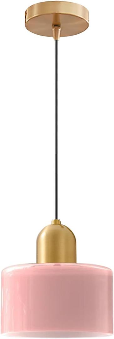 Modern Glass Pendant Light, E26 Hanging Light Fixture with Gold Metal Socket, Adjustable Cord Ceiling Lighting for Kitchen, Dining Room, and Bedroom (Pink)