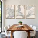 Large Beige Abstract Wall Art Framed Neutral Modern Canvas Wall Decor Minimalist Line Wave Painting 24x36 Inch Pictures Set of 3 for Living Room Bedroom Dining Room