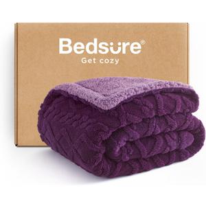 Bedsure Gentlesoft Sherpa Fleece Throw Blanket for Couch - Fluffy & Cozy Cable Jacquard Tufted Throw for Women Gift, Thick and Warm Blankets for Winter, Purple, 50x60 Inches