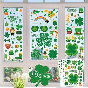 2 x MDDRUIQI St Patricks Day Decorations - 105 PCS St Patricks Day Window Clings - Shamrock Stickers for Glass Reusable Static Spring Shamrock Decorations | St Patricks Day Decor