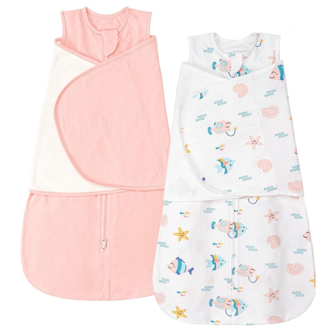 ZIGJOY Sleep Sack Swaddle 1.0 Tog Baby Wearable Blanket 100% Cotton Baby Swaddle Blanket for Newborns 0-6 Months Ocean&Pink (S)