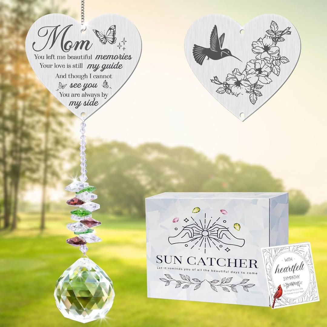 Mom in Heaven Memorial Crystal Suncatcher,Memorial Gifts for Loss of Mom,Loss of a Mother Sympathy Gifts,Hanging Crystals Ornament for Window Rainbow Maker Prisms Home Decor Gift