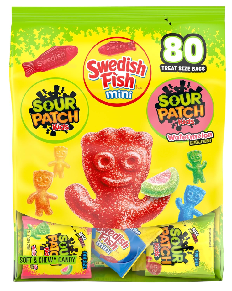 SOUR PATCH KIDS and SWEDISH FISH Mini Soft & Chewy Candy Variety Pack, Bulk Candy, BB April, May and September, 2026