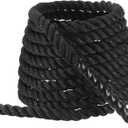 MECCANIXITY Battle Rope 10ft x 1 Inch Polyester Workout Rope Heavy Fitness Exercise Rope for Strength Training Home Gym Muscle Building, Black