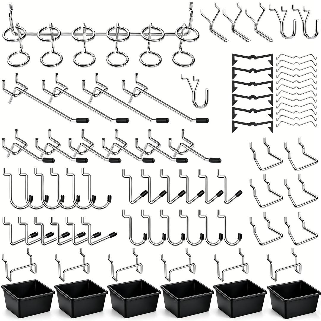 Pegboard Hooks Assortment, for Organizing Various Tools, with Pegboard Bins