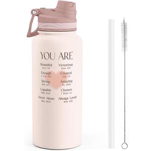Christian Stainless Steel Water Bottle with Strap 32oz, Insulated Bottles with Straw and Spout Lid for Gym Sports Travel Outdoor, Gifts for Women Girls Birthday Christmas