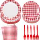 96Pcs Red and White Gingham Party Decorations Red White Buffalo Checked Plaid Plates and Napkins Picnic Tableware for Summer BBQ Picnic Baby Shower Birthday Family Dinner Party Supplies, Serves 24