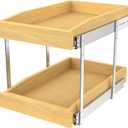 2 Tier Pull Out Cabinet Organizer, 14"W x 21"D Solid Wood Heavy-Duty Base Bottom Assembly Slide out Drawer Shel Cabinet Organization for Kitchen, Pantry, Bathroom