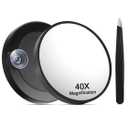 40X Magnifying Mirror with Suction Cups and Tweezers Set, 3.5 inches Magnified Makeup Mirror, Black, 1PC