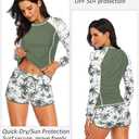Women's Long Sleeves Rash Guard - 2 Piece Swimsuits with Built in Bra Swim Shirt and Shorts with Pockets (L)