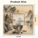 Chinoiserie Mahjong Mat for Table, Traditional Asian Chinese Pavilion Mountain Landscape 31.5" x 31.5" Non-Slip & Noise Reduction Mahjong Mat for Poker Dominoes Cards & Board Games