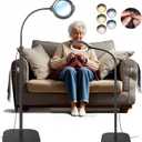 12X Large Magnifying Glass with Light and Floor Stand, Flexible Gooseneck Floor Lamp, 5.2" Lighted Magnifier Hands Free with 5 Color Mode 10 Adjustable Brightness, Clamp for Close Work,Sewing, Repair