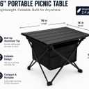 Portable Folding Picnic Table, 16 Inch Black Aluminum Tabletop，16L*14W*12H inches, Lightweight Foldable Picnic Table, Waterproof Small Outdoor Side Table for Beach, Picnic, Travel, Fishing