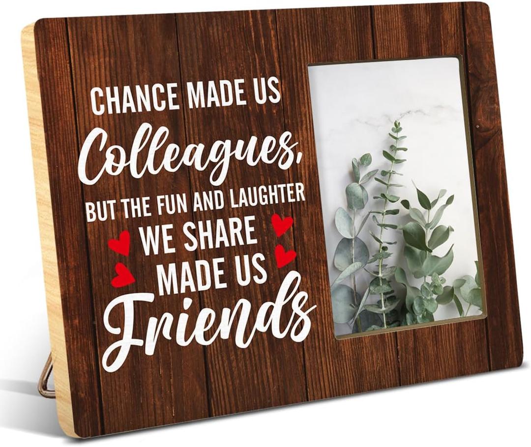 Colleague Gifts for Women Men, Rustic Chance Made Us Colleagues Wood Picture Frame, Retirement Leaving Going Away Gifts for Work Bestie Coworkers Colleague, Display Photo 4 x 6 Inch