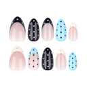 Polka Dot Press on Nails Short Almond Fake Nails Summer Blue Nails Press ons with Design,Reusable Artificial Nail Full Cover Stick on Nails for Women Beach Manicure 24Pcs