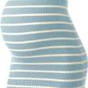 SUNNYBUY Women's Striped Maternity Dress Summer Tank Bodycon Dresses Knit Slit Pregnancy Clothes, Baby Blue White Stripe Tall M (M)