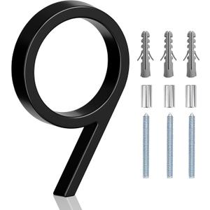 5" Floating Stainless Steel Address House Number, Modern Metal Anti-Rust House Numbers with Nail Kits for Door Garden Mailbox Decor Visibility Signage (9)