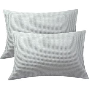 Zaizaihome Waffle Weave Pillowcases King Size 2 Pack, 100% Egyptian Cotton 600 Thread Count, Ultra Soft Pillow Shams with Envelope Closure, Breathable Skin-Friendly Pillow Case, Grey, 20x36 Inches