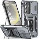 Phone Case for Samsung Galaxy S24 Case with Kickstand Ring Holder, with Camera Cover, with Magnetic Car Mount Function, for Samsung Galaxy S 24 (Grey)