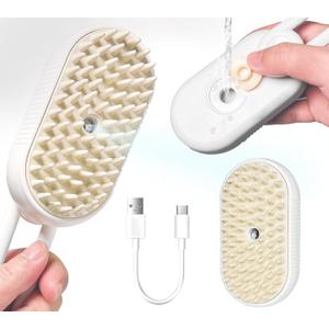 3-in-1 Rechargeable Steam Brush for Cats & Dogs - Anti-Static Spray Pet Grooming Brush with Warm Mist Massage, Hair Shedding Control, Detangling Comb & Cleaning Tool for Effective Deshedding (white)