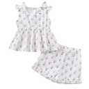 Kucnuzki 12-18 Month Summer Kids Girl Clothes Sleeveless White Top Floral T Shirt Cute Toddler Shorts 2 Piece Outfit Lounge Set Boutique Clothing