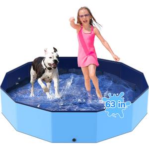 63'' Foldable Dog Pet Bath Pool, Heavy Duty Non-Slip Kiddie Pool, Plastic Pet Wading Pool for Puppy Small Medium Large Dogs, Indoor and Outdoor Kids Pet Dog Bathtub (XXL - 63*12 IN - 161 Gal)