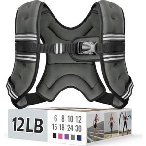 Weighted Vest for Women & Men with Reflective Stripe and Adjustable Buckle, Comfortable & Durable Rucking Vest for Walking, Running & Strength Training (12 lb, Gray)