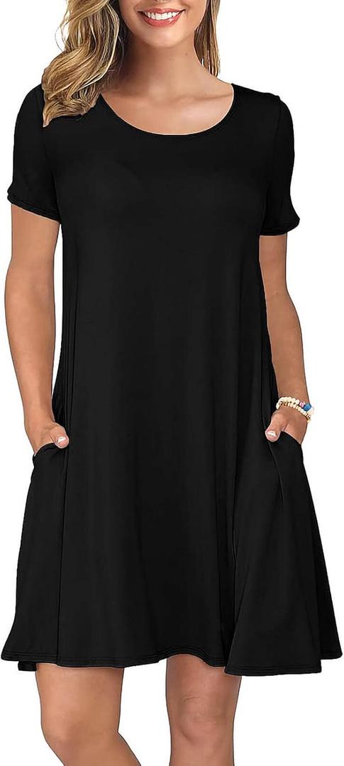 KORSIS Summer Dresses for Women Casual T Shirt Dresses Swing Flowy Beach Vacation Sundress with Pockets, Large