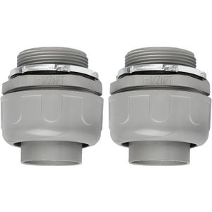 Conduit Connectors, 1-1/2 Inch Liquid Tight Connector NPT Non-Metallic for PVC Electrical Flexible Conduit Fittings, 180 Degree Straight, UL Listed for Home Outdoor Tubes Tools, Grey (2-Pack)