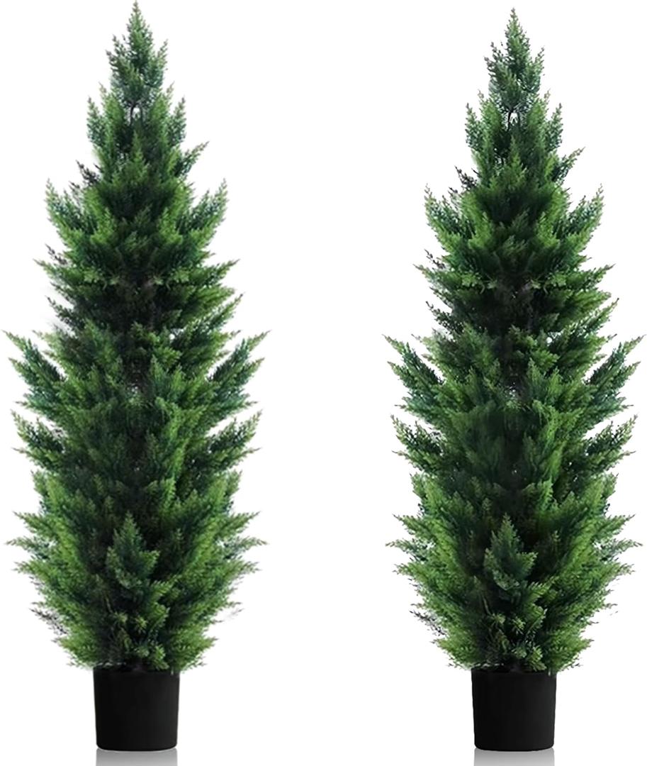 Two 6 Foot Outdoor Artificial Cedar Topiary Trees Uv Rated Potted Plants