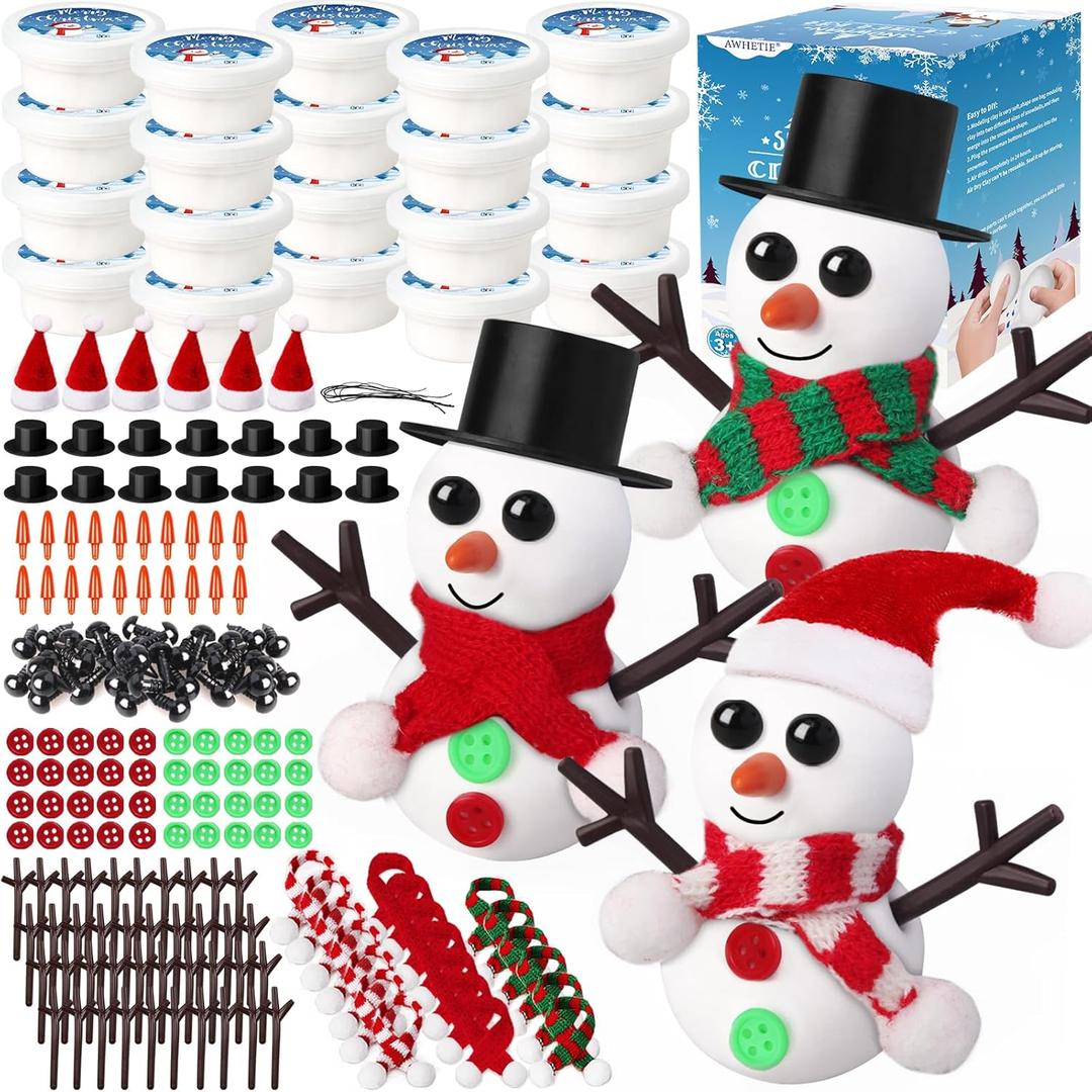 AWHETIE 20 Pack Stocking Stuffers for Kids, Christmas Crafts for Kids Bulk, Build a Snowman Crafts Kit Modeling Clay, Christmas Stocking Stuffers Gifts Activities for Boys Girls