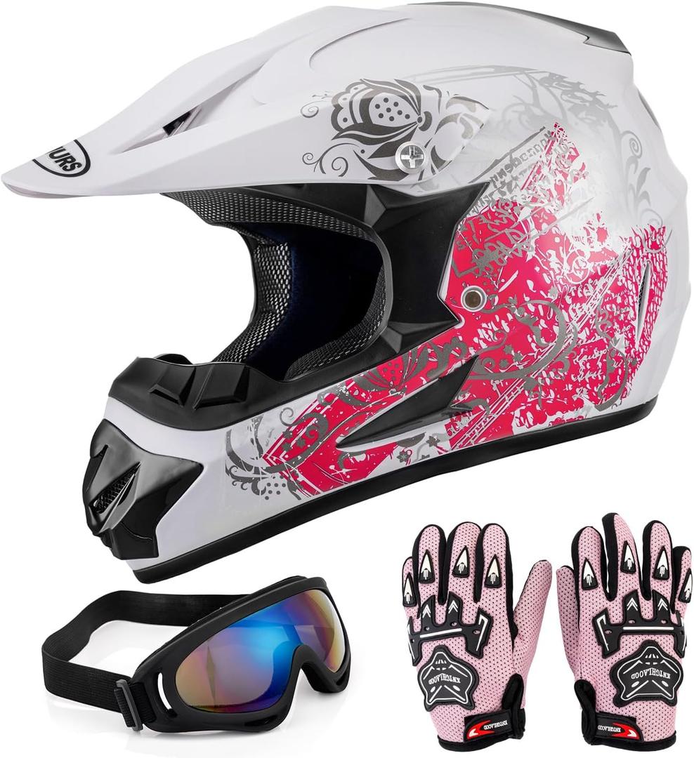 OUMURS Youth Dirt Bike Helmet DOT Certified for Boys & Girls Ages 5-14, Four Wheeler, Motocross, BMX, MX, UTV, Go Kart, Racing, Skateboard, Baseball (Pink)