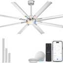 72 Inch Bruehed Nickel Ceiling Fan With Light,Smart Fan Work With Alexa,Industrial Ceiling Fan With 8 Aluminium Metal Blades,Ideal for Courtyard,Patio and Living Room,CF04BN-72