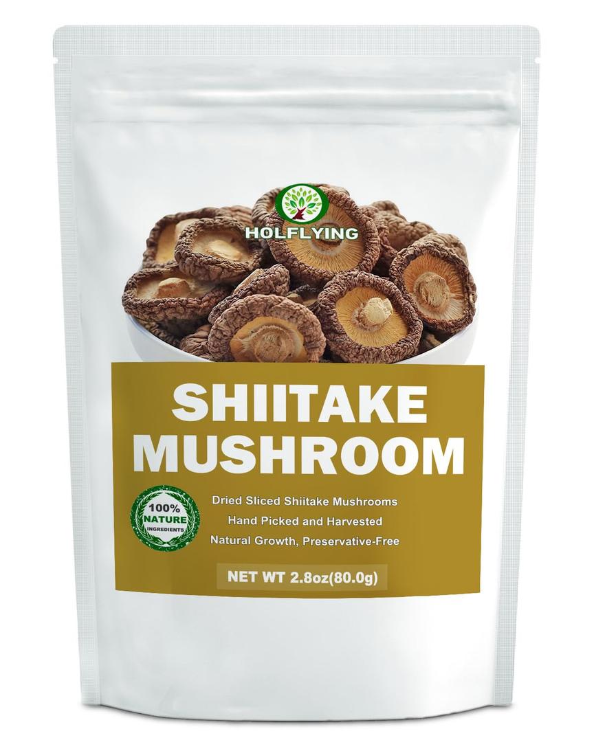 Dried Sliced Shiitake Mushrooms - 2.8oz(80.0g), All-Natural Shiitake Mushroom Slices for Cooking, Soup and Vegan Recipes, No Additives, No GMO